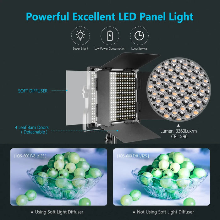 Neewer 660 LED Bicolor: Iluminación Profesional CON SOPORTE Y ESTUCHE, 3200-5600K, DIMMABLE PARA FOTOGRAFÍA GRADO B