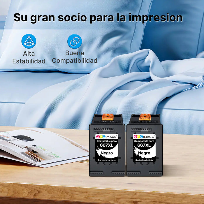 CARTUCHO ALTERNATIVO GPC IMAGE PARA 667XL NEGRO PARA HP PARA HP DESKJET INK ADVANTAGE 1275/2374/2375/2376/2775/2776/6475/6476/6075 GRADO B