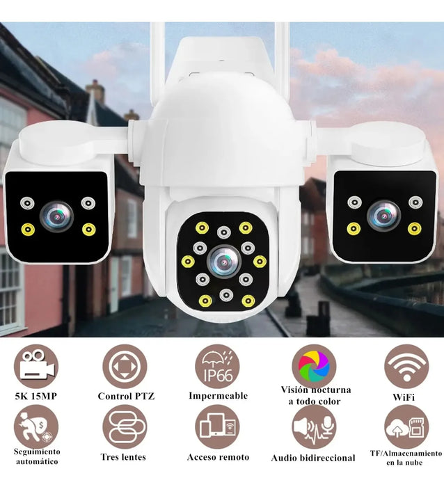 ANBOLM 5K CÁMARA DE SEGURIDAD WIFI EXTERIOR TRES LENTES 360° BLANCO GRADO B