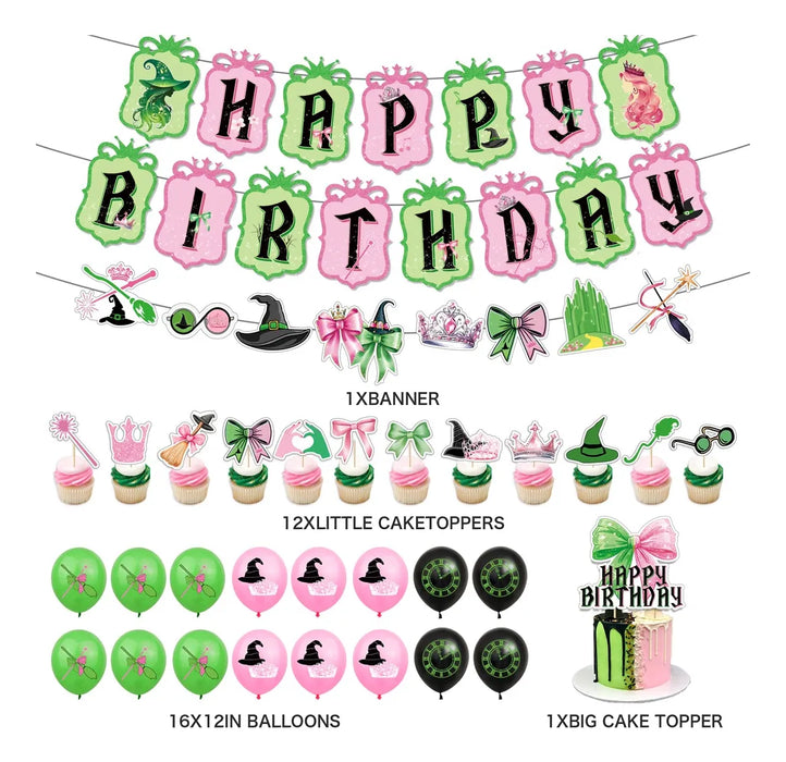 Kit Fiesta Wicked Glinda Elphaba Globos Cumpleaños Decoracion