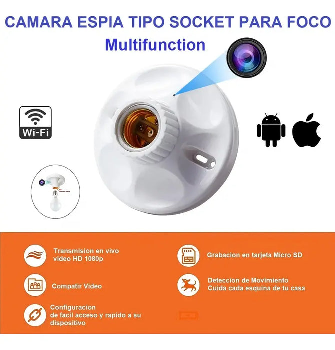PORTALAMPARAS REAL MINI CAMARA OCULTA FULL HD 1080P WIFI APP 4K COLOR BLANCO LENTEMX GRADO B