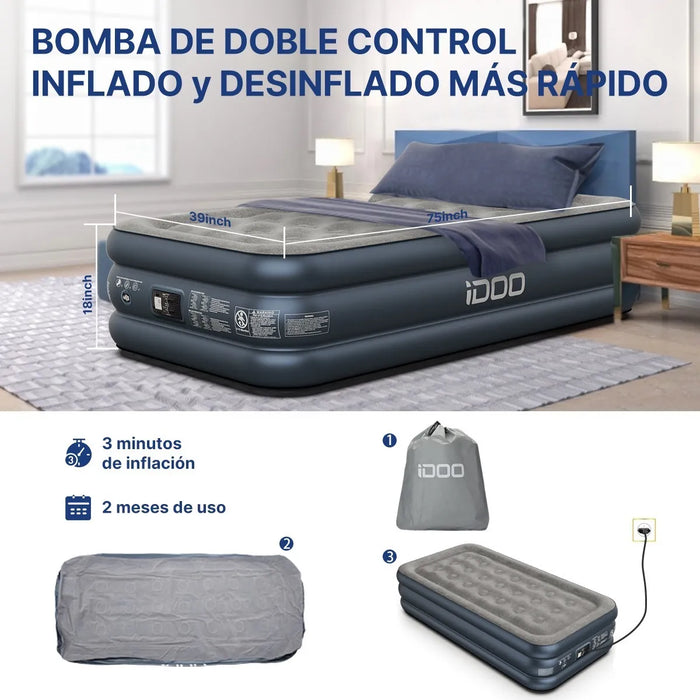Colchon De Aire Inflable Idoo Twin Con Bomba Incorporada 14386 GRADO A
