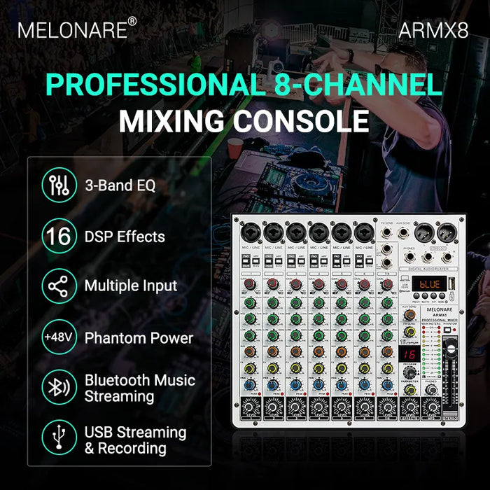 CONSOLAS SONIDO 8 CANALES MEZCLADOR AUDIO 16 DSP DJ MIXER GRADO B