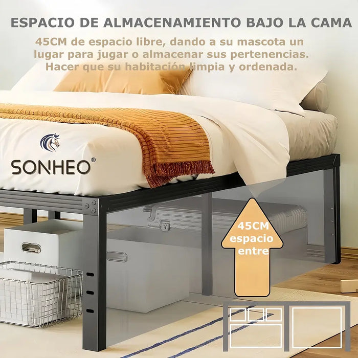 SONHEO BASE CAMA MATRIMONIAL METÁLICA SONHEO NEGRO 189X135 CM PLEGABLE CON ALMACENAMIENTO GRADO B