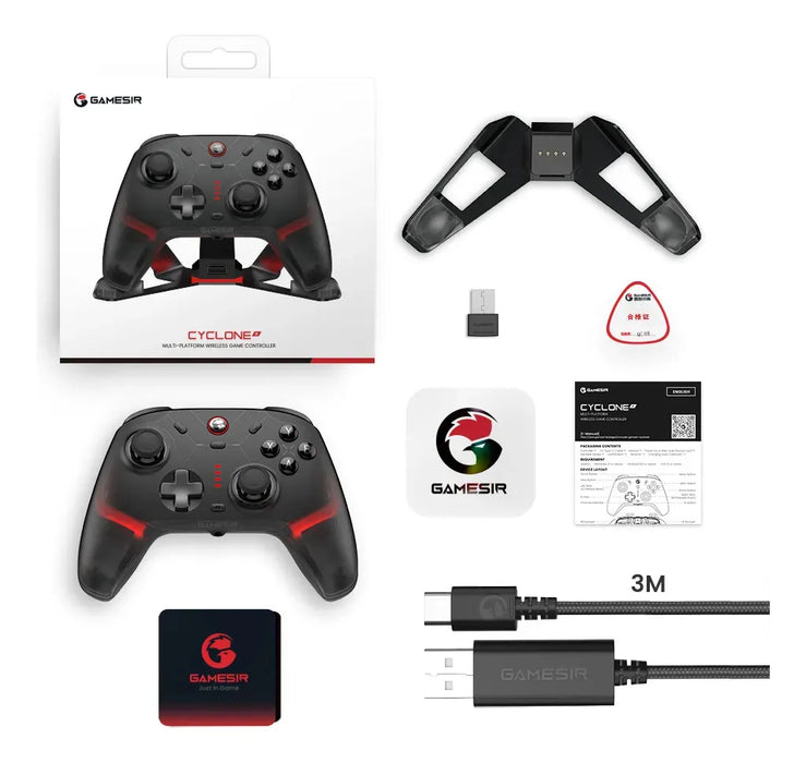 GameSir Cyclone 2: Control Gamer Tri-mode para Switch, PC y Móvil. Sticks Mag-Res TMR Sin Drift, Gatillos de Efecto Hall, Botones Mecánicos, Giroscopio de 6 Ejes y Luces RGB -Negro GRADO B
