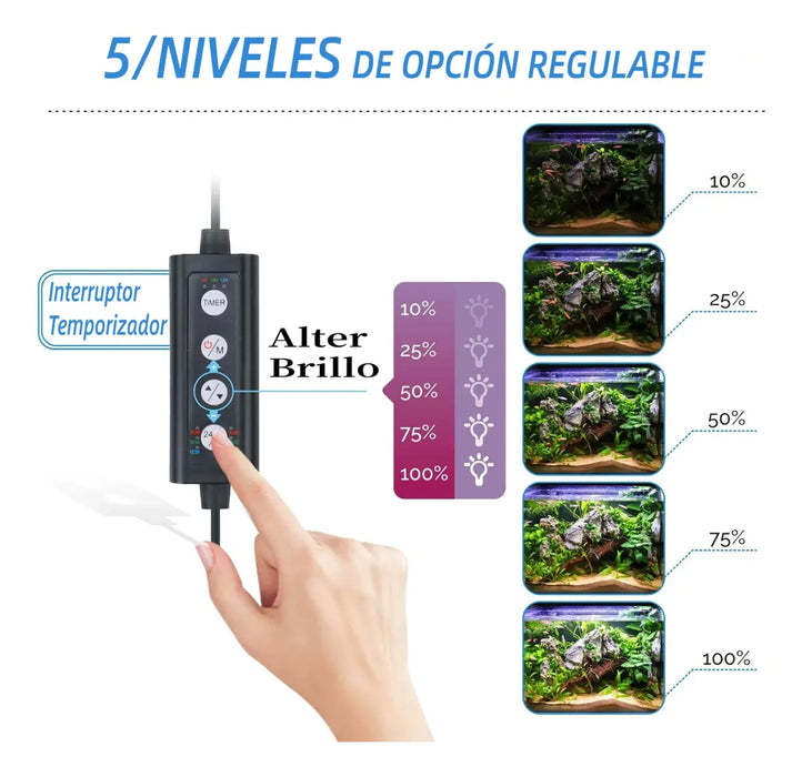 LÁMPARA PARA PECERA 5 BRILLO 7 COLORES PARA 76-90CM HYGGER GRADO B