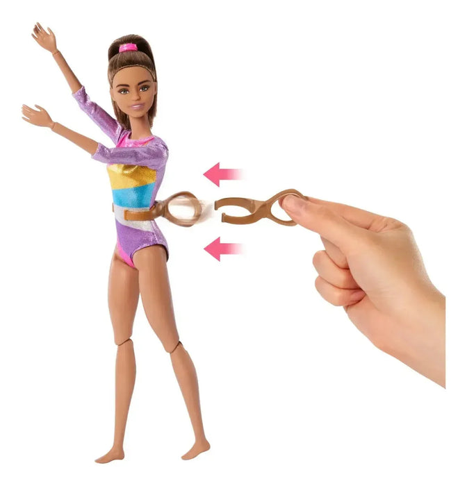 BARBIE PROFESIONES SET DE JUEGO GIMNASTA CABELLO CASTAÑO GRADO A
