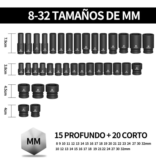 GEEKR JUEGO MECÁNICO 42PZ 1/2  8-32MM DADOS ALTO IMPACTO AUTOCLE INDUSTRIAL MATRACA PESADO ROJO GRADO B