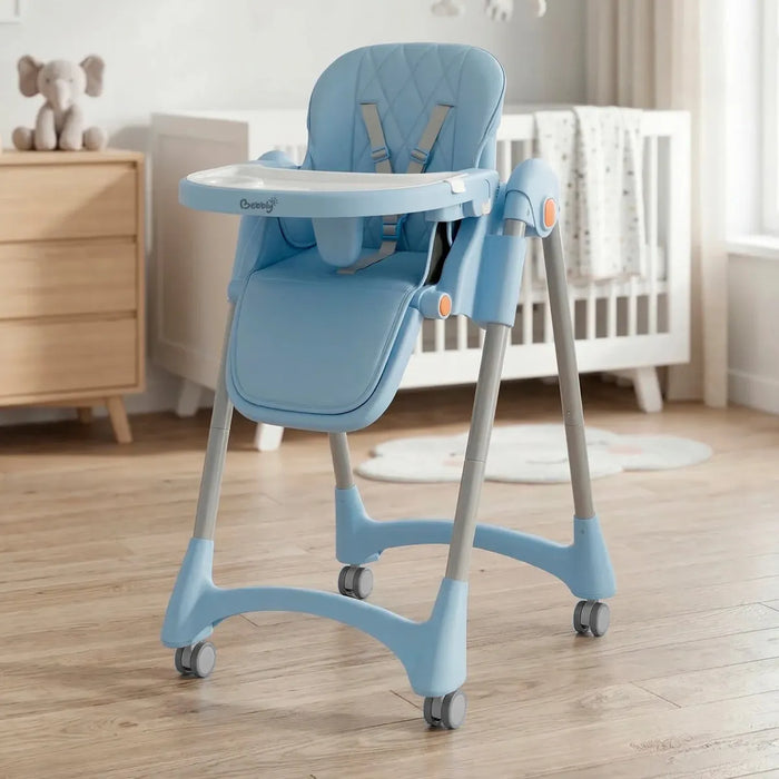 BEBBLY SILLA ALTA PARA BEBÉ PERIQUERA AJUSTABLE DE 6 MESES A 3 AÑOS, SEGURA, RECLINABLE, CON ARNÉS, BANDEJA DESMONTABLE, ERGONÓMICA, CON RUEDAS, FÁCIL DE LIMPIAR, GUARDAR SIN OCUPAR ESPACIO AZUL CLARO GRADO B