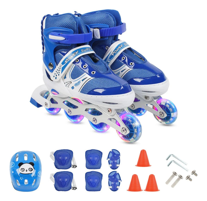 Patines En Línea Para Niñas Niños 4 Ruedas Con Casco 16pzas Grado B