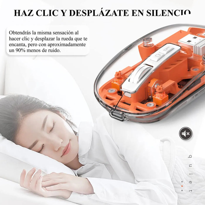 RATON TRANSPARENTE INALAMBRICO RECARGABLE 2.4G COLOR NARANJA GRADO A