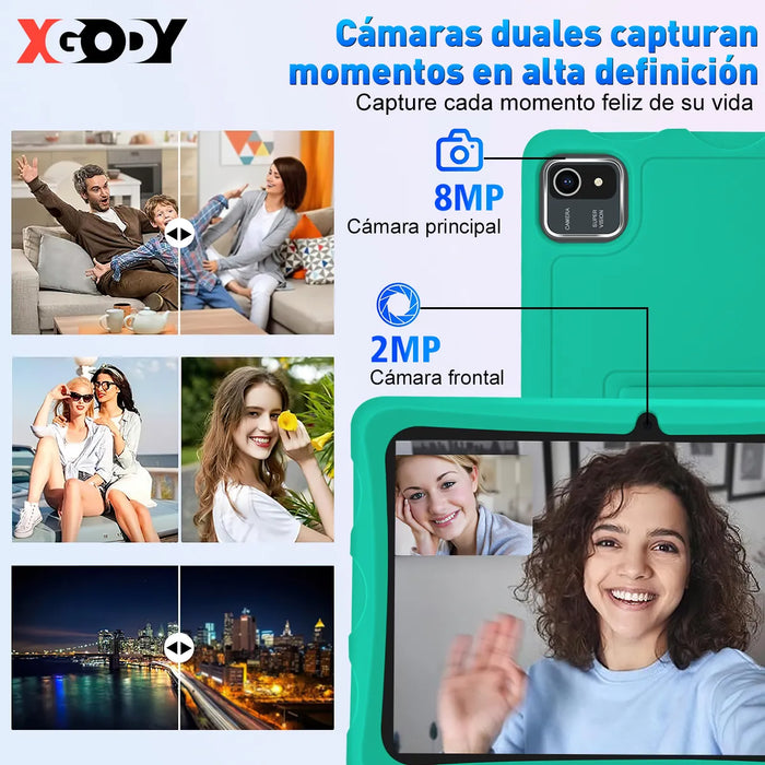 Tablet Xgody N01 Infantil Verde 10.1'' 128gb Almacenamiento Y 8gb Ram Android 11 6500mah Con Funda Protectora Anticai­da Y Certificacion Google Gms VERDE