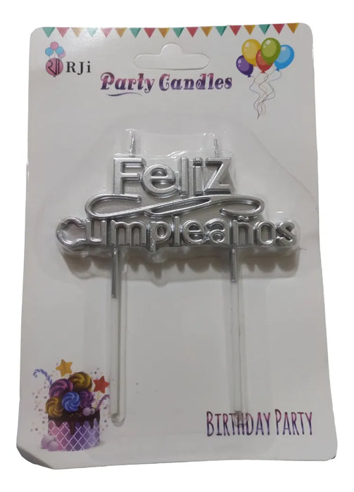 vela pastelera pastel feliz cumpleaã±os plateado 6484