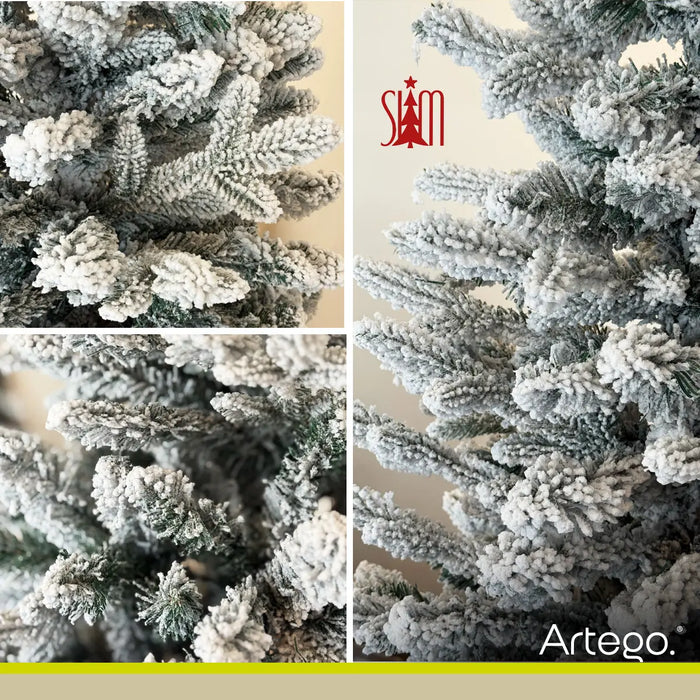 ARBOL DE NAVIDAD NEVADO PINE SLIM TIPO LÁPIZ MODELO NOBLE RAMAS PREMIUM MATERIAL POLIETILENO (PE) PINO NAVIDEÑO 190 CM DE ALTO + MALETA TRANSPORTADORA CHRISTMAS TREE ARTEGO VERDE NEVADO GRADO B