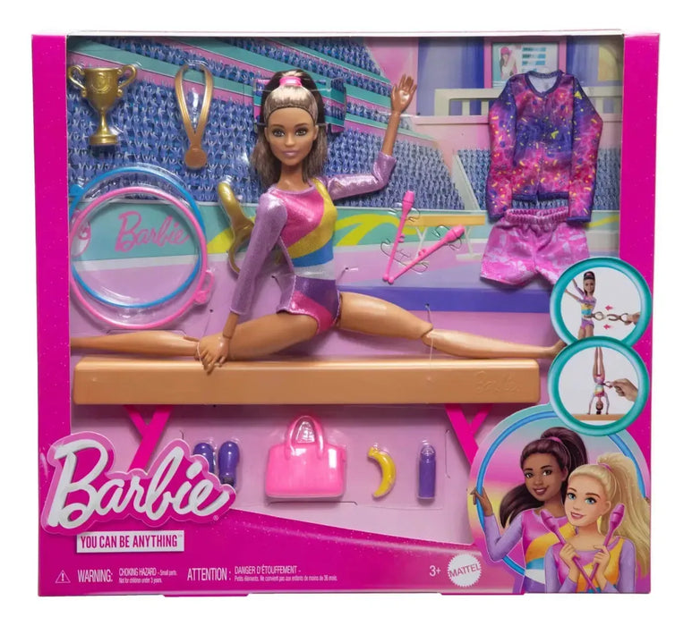 BARBIE PROFESIONES SET DE JUEGO GIMNASTA CABELLO CASTAÑO GRADO A