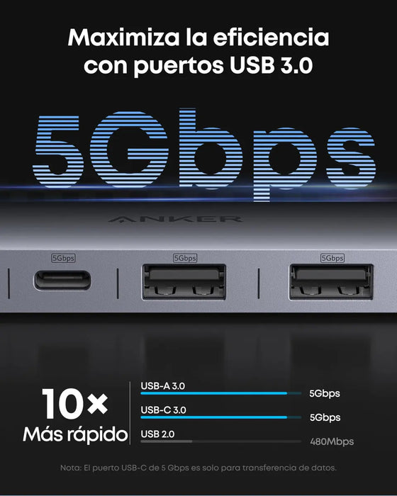 HUB USB-C 7-EN-1 ANKER HUB USB-C 7-EN-1, ADAPTADOR MULTI-PUERTOS PARA LAPTOP, HDMI 4K@60HZ, PD 85W, USB-A/USB-C 3.0, LECTOR SD/TF, COMPATIBLE CON MACBOOK/IPAD/WINDOWS (CARGADOR NO INCLUIDO) PLATEADO GRADO B