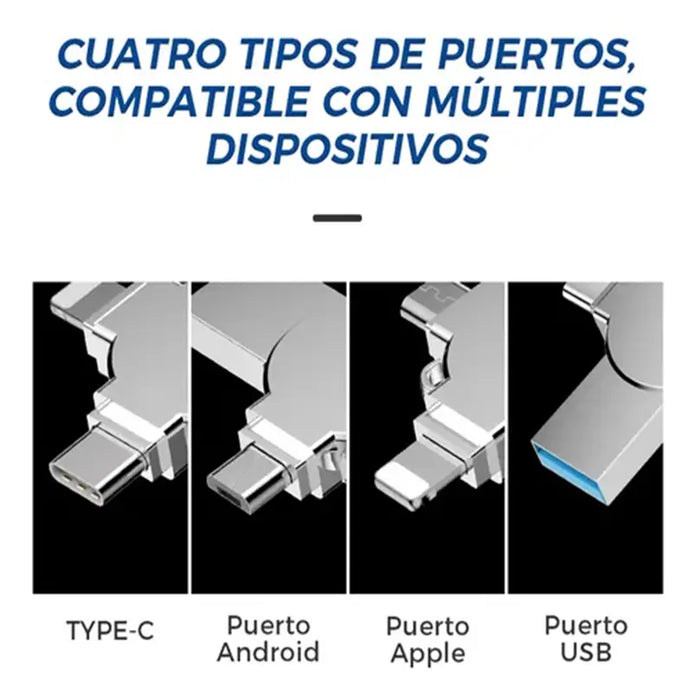 4 IN1 USB FLASH DRIVE FOR IPHONE/HUAWEI/ANDROID128GB SILVER GRADO B