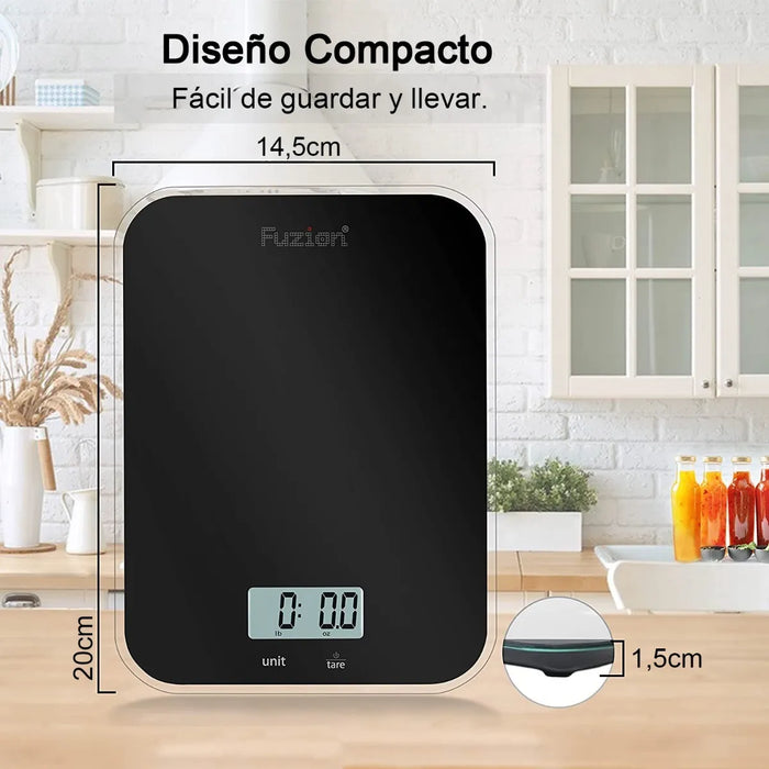FUZION BASCULA DIGITAL DE COCINA DE CRISTAL TEMPLADO 1G/5KG GRADO B