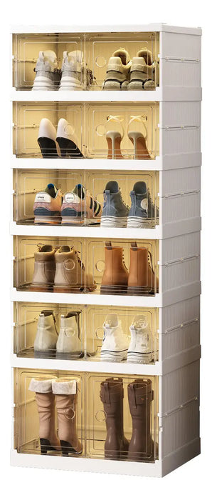 ZAPATERO PLEGABLE CON PUERTA TRANSPARENTE MUEBLE ORGANIZADOR 6 NIVELES, 12 PARES DE ZAPATEROS BLANCO GRADO B