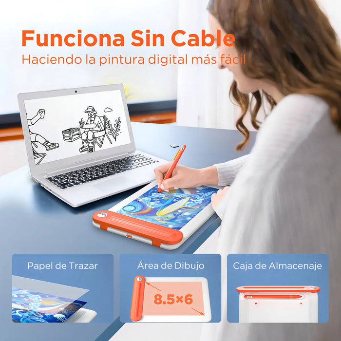 Tableta Gráfica Inalámbrica 8.5 X 6 Pulgadas Q8w Tableta de Dibujo Gran Superficie 8192 Niveles Sin Batería Tableta Gráfica Para Windows Mac Os Chrome Os Android GRADO A