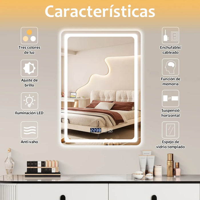 DASHLINE ESPEJO LED DE BAÑO ANTIVAHO TOUCH TRICOLOR 50X70 CM