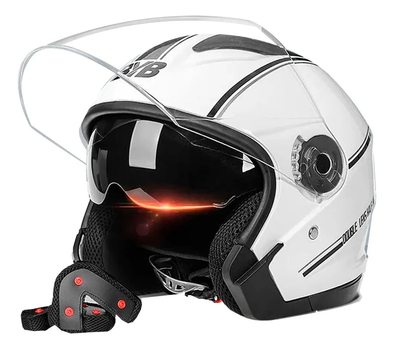 CASCO SEMI INTEGRAL MODERNO RACING DOBLE VISOR BLACK & WITHE GRADO B