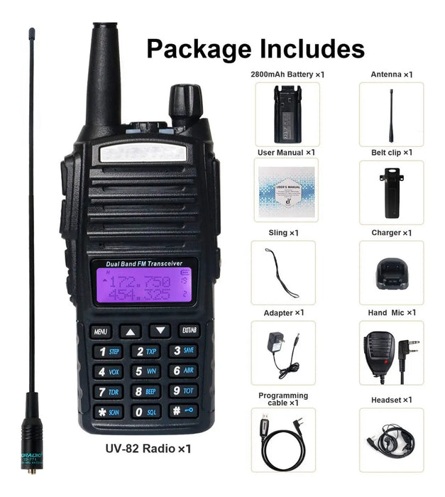 Kit Radios Walkie Talkies 8w Uhf Vhf Fm 2800mah & Cable Usb