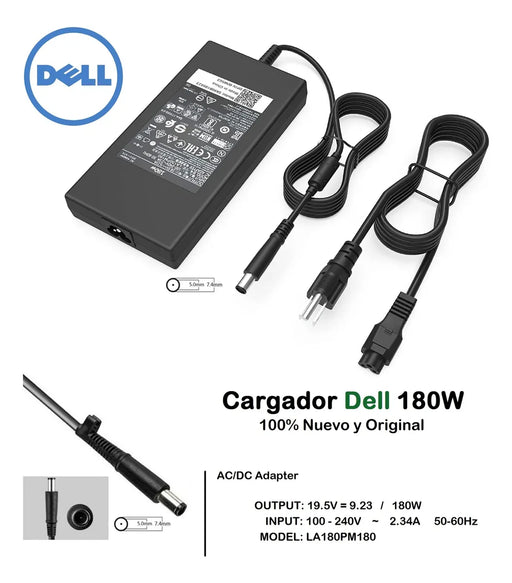 CARGADOR ADAPTADOR PARA DELL LAPTOP 180W 19.5V 9.23A 7.4X5MM NEGRO - TiendaKomet México