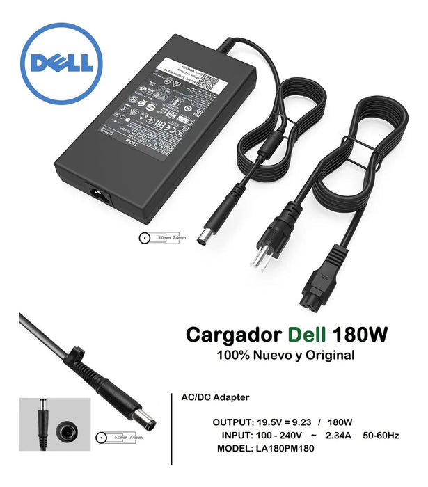 CARGADOR ADAPTADOR PARA DELL LAPTOP 180W 19.5V 9.23A 7.4X5MM NEGRO - TiendaKomet México