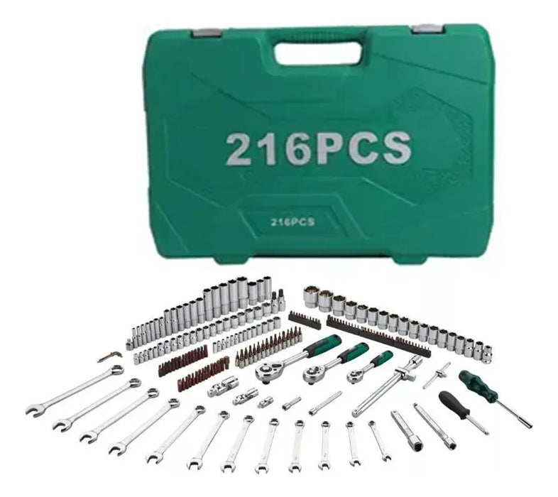 JUEGO DE LLAVES AUTOCLE CON ESTUCHE, 216 PIEZAS VERDE GRADO B