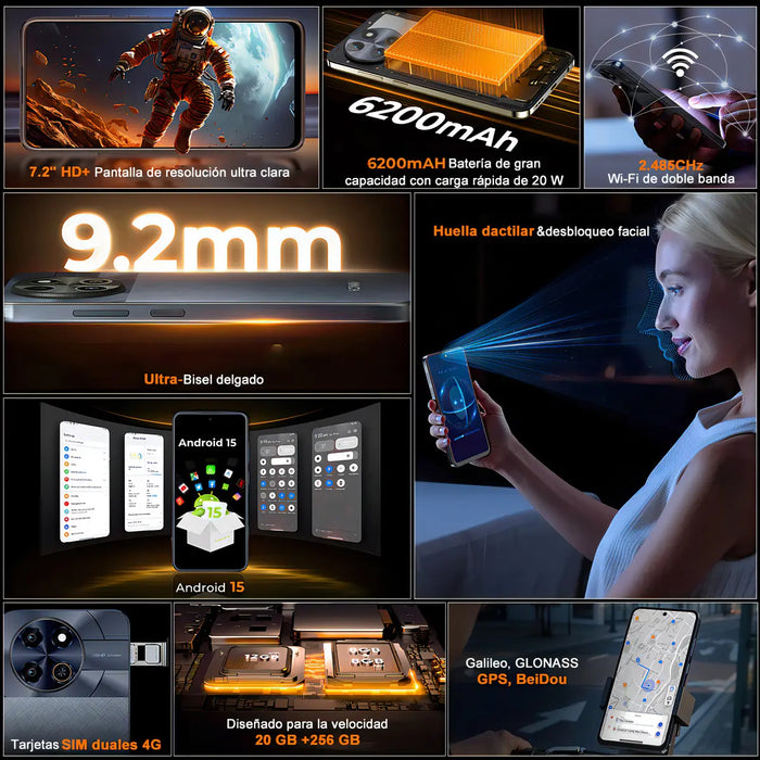 TELÉFONO HOTWAV NOTE 18 GT DUAL SIM 20 GB RAM 256 GB ROM ANDROID15 OCTA-CORE 7,2 HD PULGADAS SMARTPHONE 6200 MAH CÁMARA DE 48+8 MP FACE ID NFC/OTA/OTG GRADO B