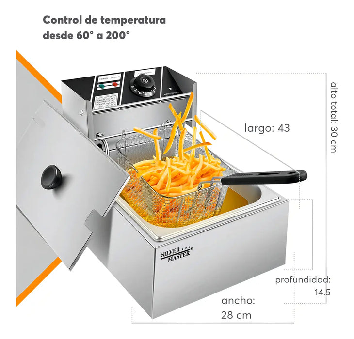 FREIDORA ACEITE ELÉCTRICA INDUSTRIAL 6 LT ACERO INOXIDABLE GRADO B