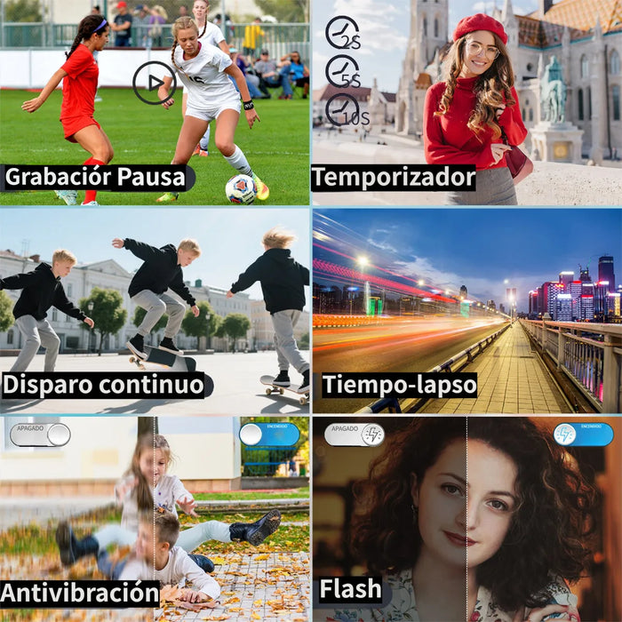 Cámara Digital Wifi Autofocus 4k Aorzoo 75MP Negro Con Pantalla Rotación 180°+tarjeta Sd 2 Pilas GRADO B