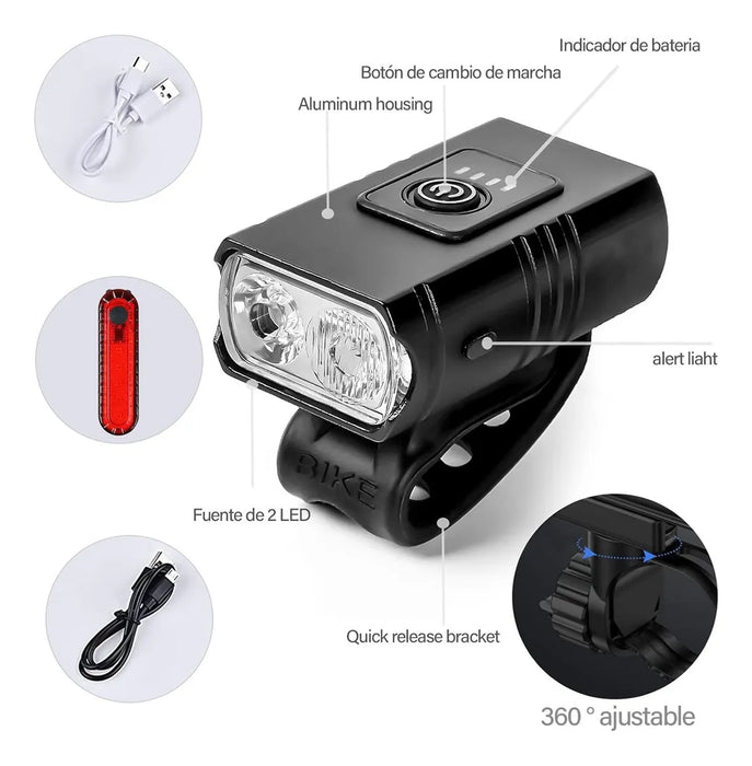 Luces de bicicleta recargables resistentes al agua ipx6 GRADO B