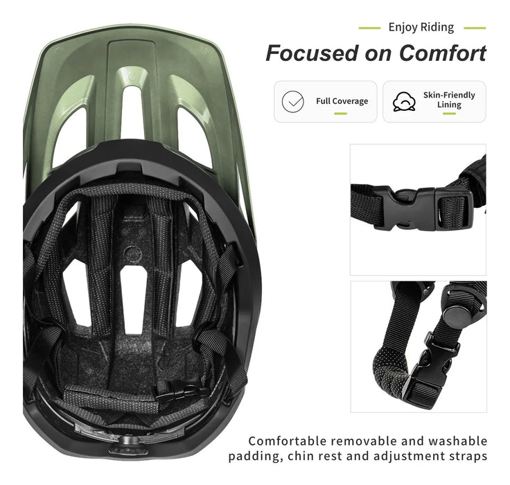 CASCO PARA BICICLETA DE MONTAÑA Y CICLISMO COLOR ARMY GREEN TALLA L 54-59CM GRADO B