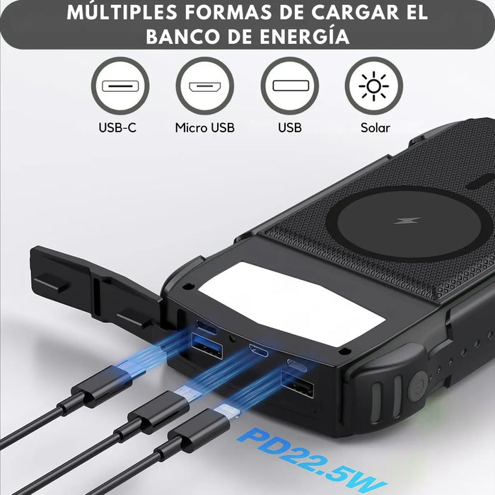 POWER BANK BATERIA SOLAR 20,000MAH CARGA INALAMBRICA NARANJA GRADO B