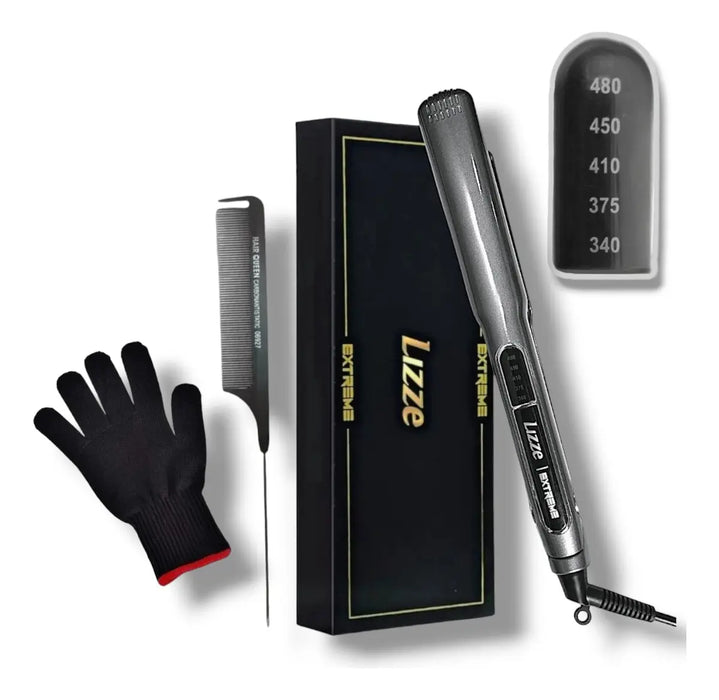 PLANCHA DE CABELLO PROFESIONAL LIZZE EXTREME CON ACCESORIOS HAIR QUEEN GRIS GRADO B