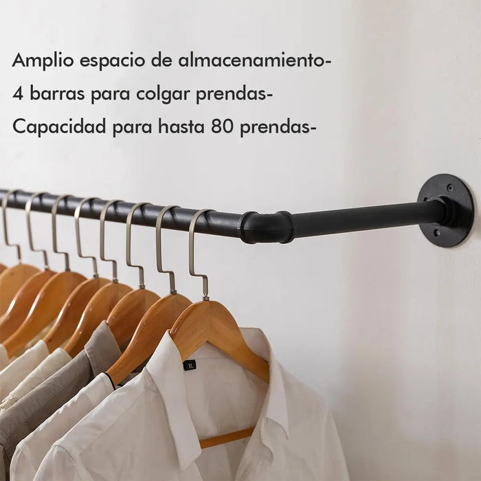 PERCHEROS DE ROPA INDUSTRIALES, PERCHEROS PARA COLGAR EN LA PARED, CON CUATRO VARILLAS PARA COLGAR, ESTANTES DE ROPA RESISTENTES, ORGANIZADOR DE CLÓSET STEAMPUNK INDUSTRIAL. GRADO B