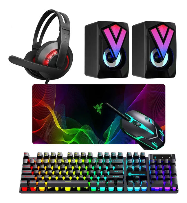TECLADO Y MOUSE Y AUDIFONOS GAMER Y SPEAKER Y MOUSE PAD 5PCS GRADO B