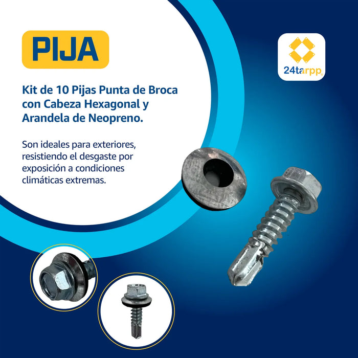 Kit 10 Pija Punta De Broca 1pul Tornillo Para Lonas Y Mallas