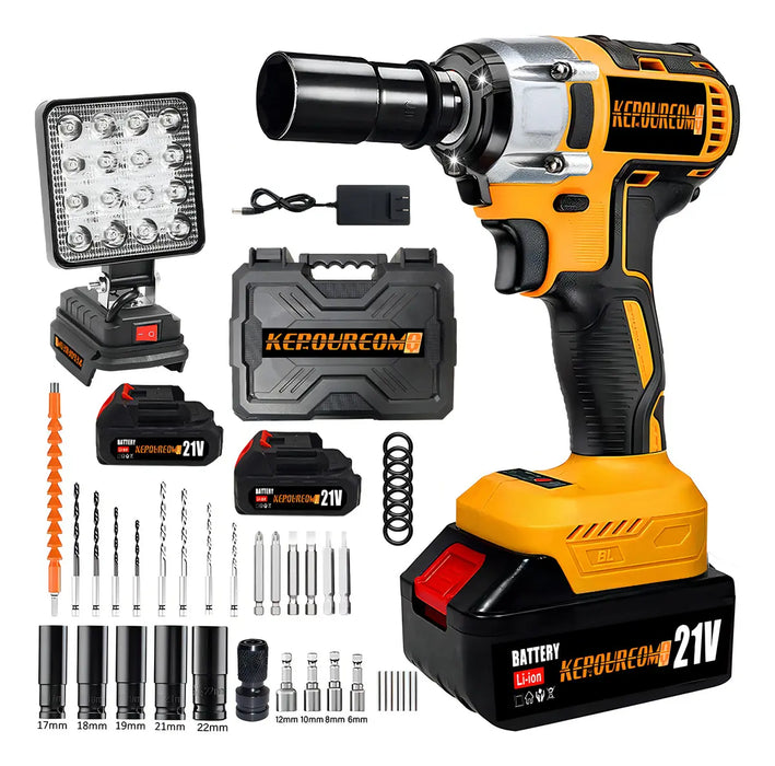 LLAVE DE IMPACTO INALÍ¡MBRICO 600W,LLAVE DE IMPACTO ELÉCTRICA CON LUZ DE TRABAJO INTEGRADA DE 16 LED,PISTOLA DE IMPACTO PARA REPARACIONES DOMÉSTICAS Y DEL AUTOMÓVIL AMARILLO GRADO B