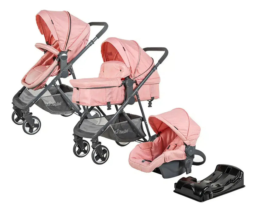 CARRIOLA D BEBE TRAVEL SYSTEM PRINCE CON AUTOASIENTO COLOR NEGRO CHASIS ROSA