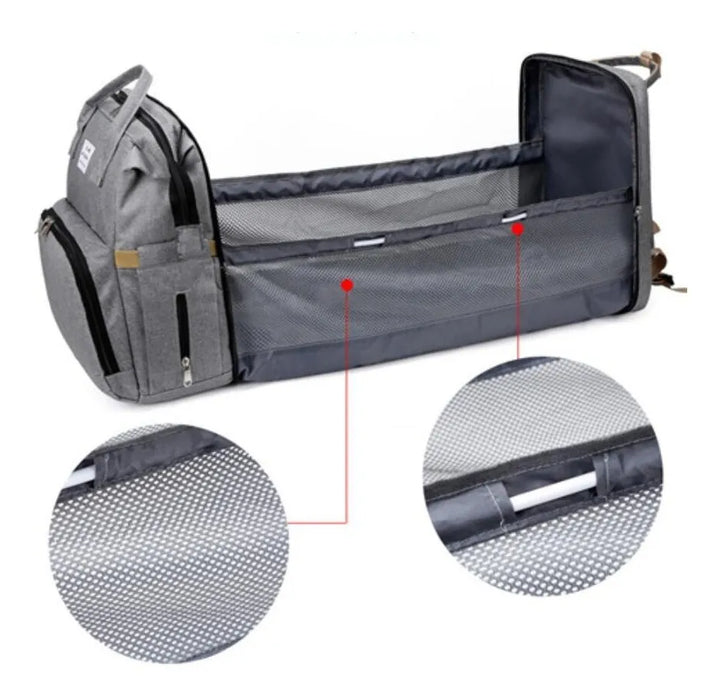 MOCHILA PAÃ±ALERA IMPERMEABLE MULTIFUNCIÃ³N CON CUNA PARA BEBÃ© NEGRO GRADO B