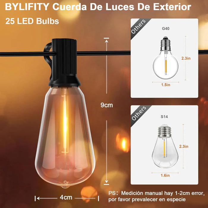 Cadena De Luces Led Para Exteriores 20m Con 25 Focos Led