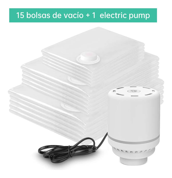 Bolsas De Almacenamiento Al Vacío Con Bomba Eléctrica 15pcs