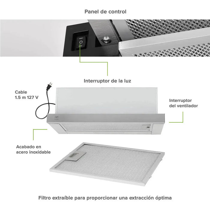 AVERA CAMPANA COCINA EXTRACTORA OCULTA DESLIZABLE 90CM CED90 Grado B