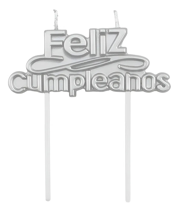 vela pastelera pastel feliz cumpleaã±os plateado 6484