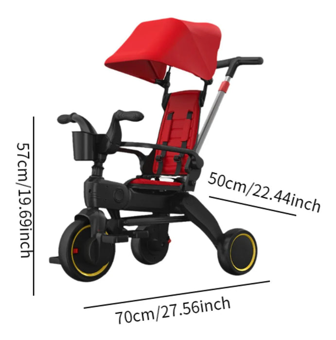 .TRICICLO TIPO CARREOLA PLEGABLE PORTATIL RECLINABLE 4 EN 1 ROJO TOHIFER GRADO B