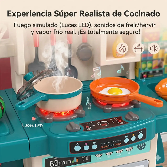 COCINA JUGUETE PARA NIÑOS 73 PIEZAS LUZ SONIDO Y AGUA 95CM COLOR VERDE GRADO B