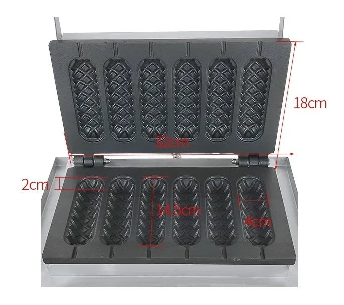 Máquina Profesional para Gofres de Hot Dog y Banderillas | Acero Inoxidable | 1550W GRADO A